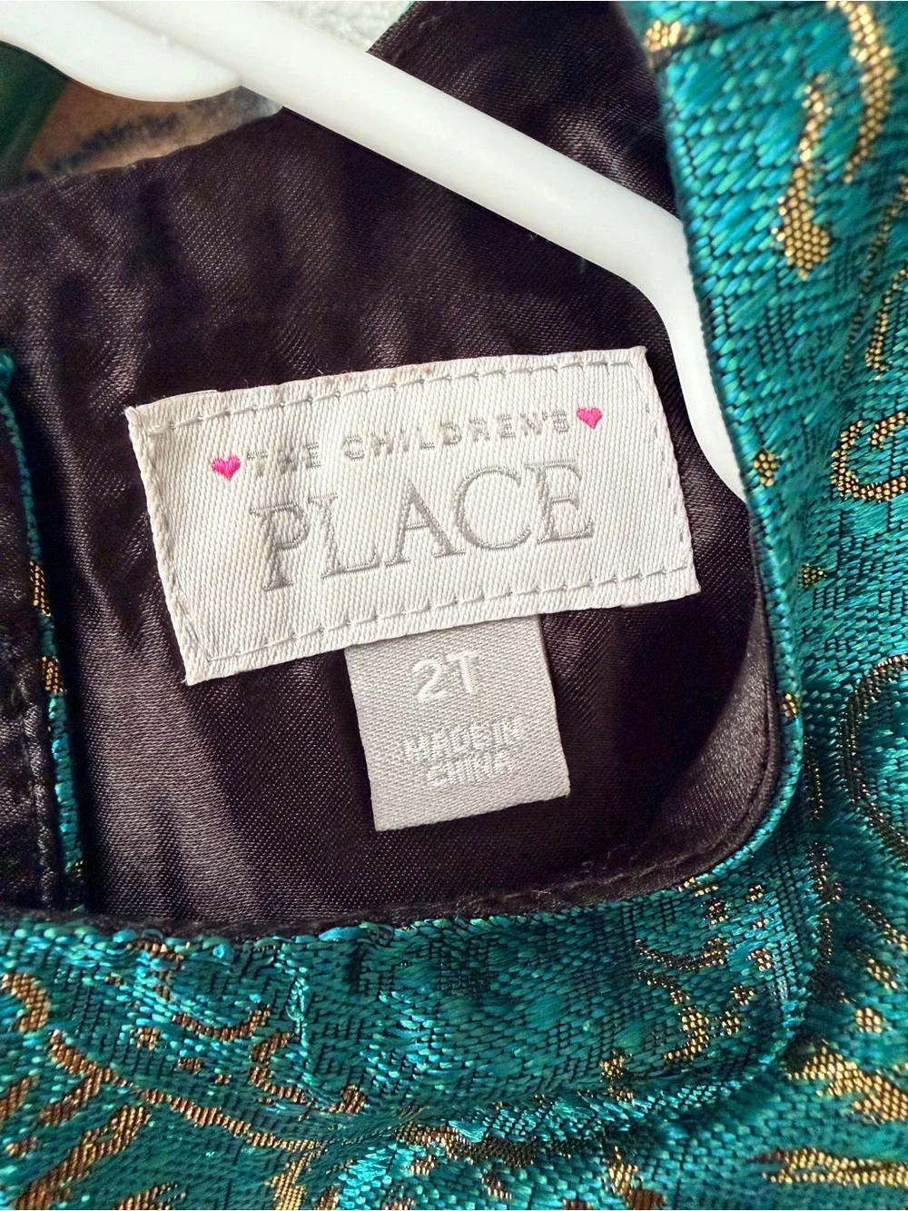 The Children's Place Teal and Gold Brocade Party Dress
